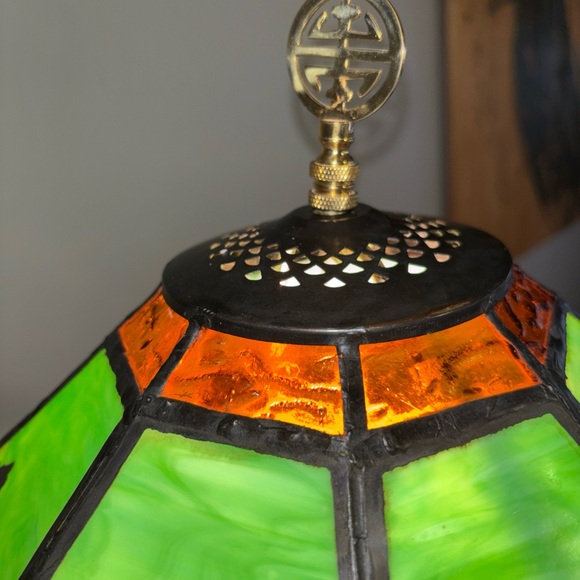 Stained Glass Lampshades & Metal Tree Overlays Tiffany Style Slag - Picture 3 of 12